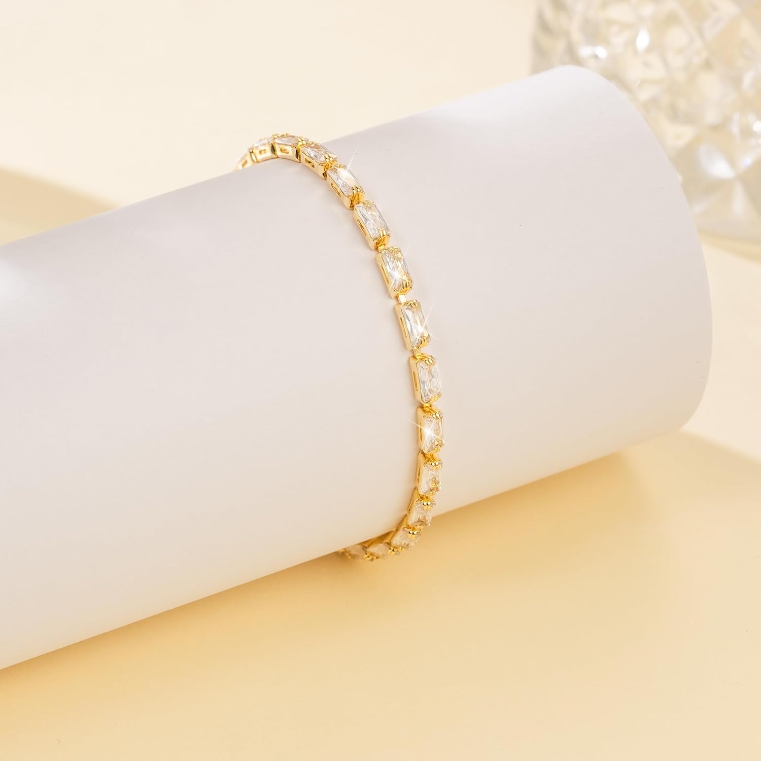 14K Gold Bracelets for Women Rectangle Cubic Zirconia Dainty Bracelet Non-Tarnish Gold Tennis Bracelets for Women Jewelry Unisex Sizes 6.5-9 Inches - Image 6