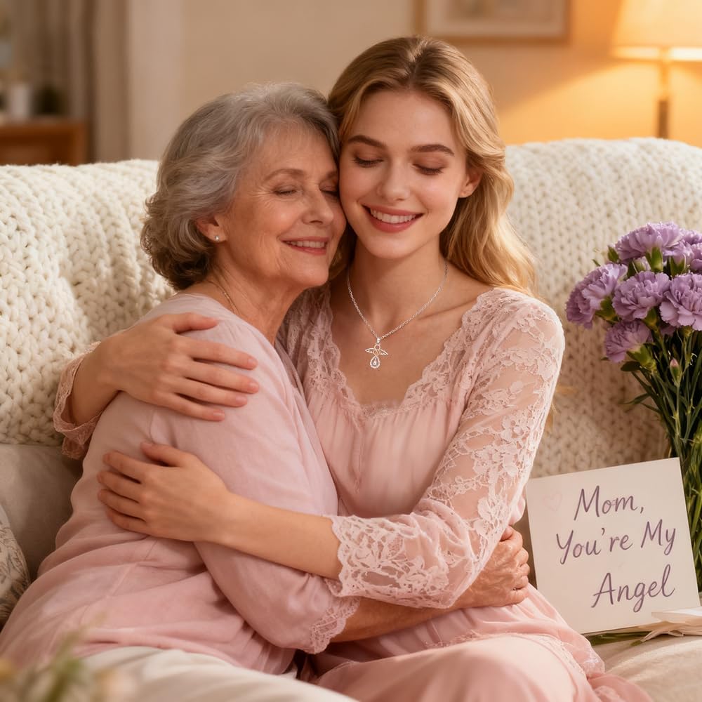 Angel Necklace for Women Sterling Silver Guardian Angel Pendant Necklace with Heart Jewelry Gift for Mom or Loved Ones - Image 5