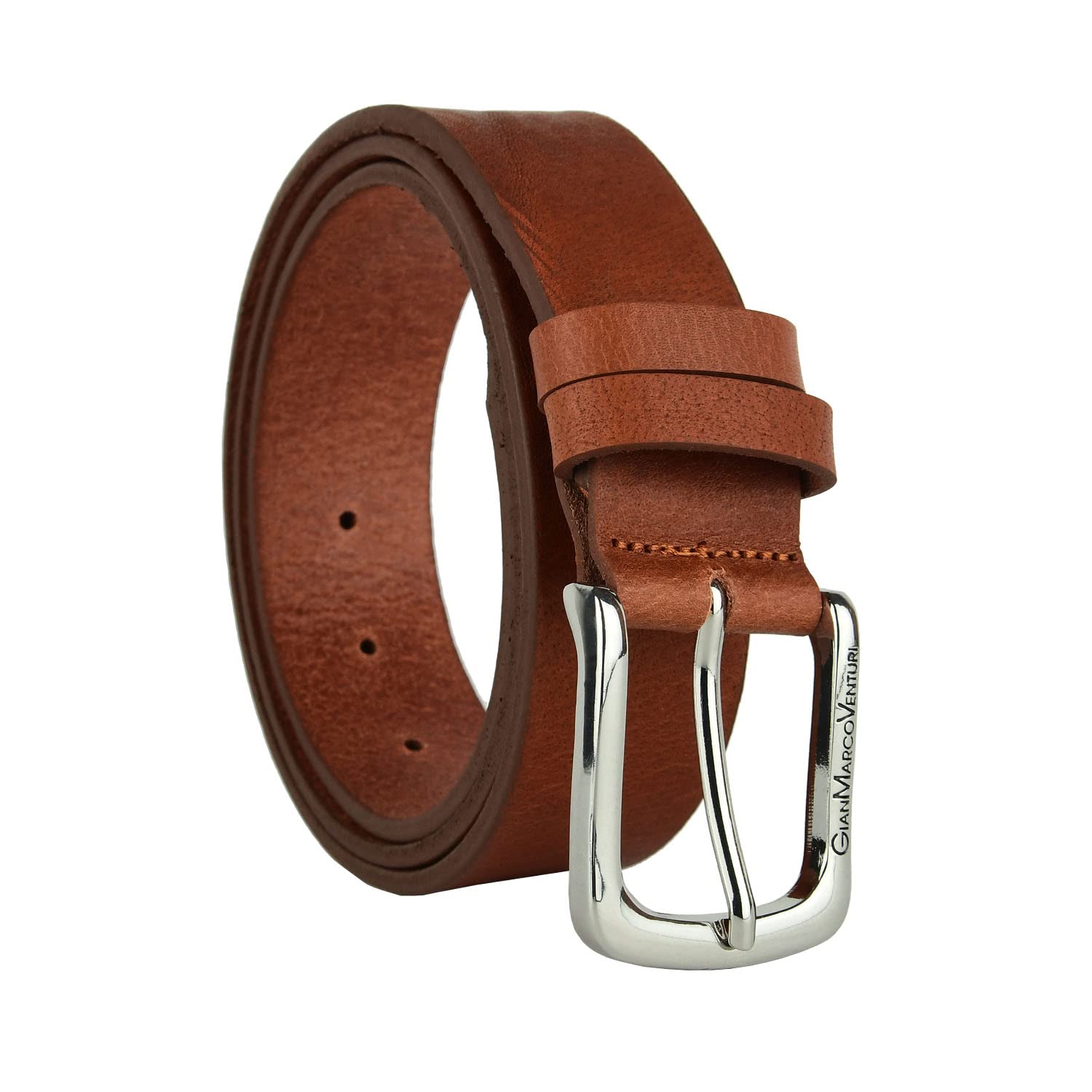 GianMarcoVenturi Men's Genuine Leather Belt, Made in Italy, Shortenable