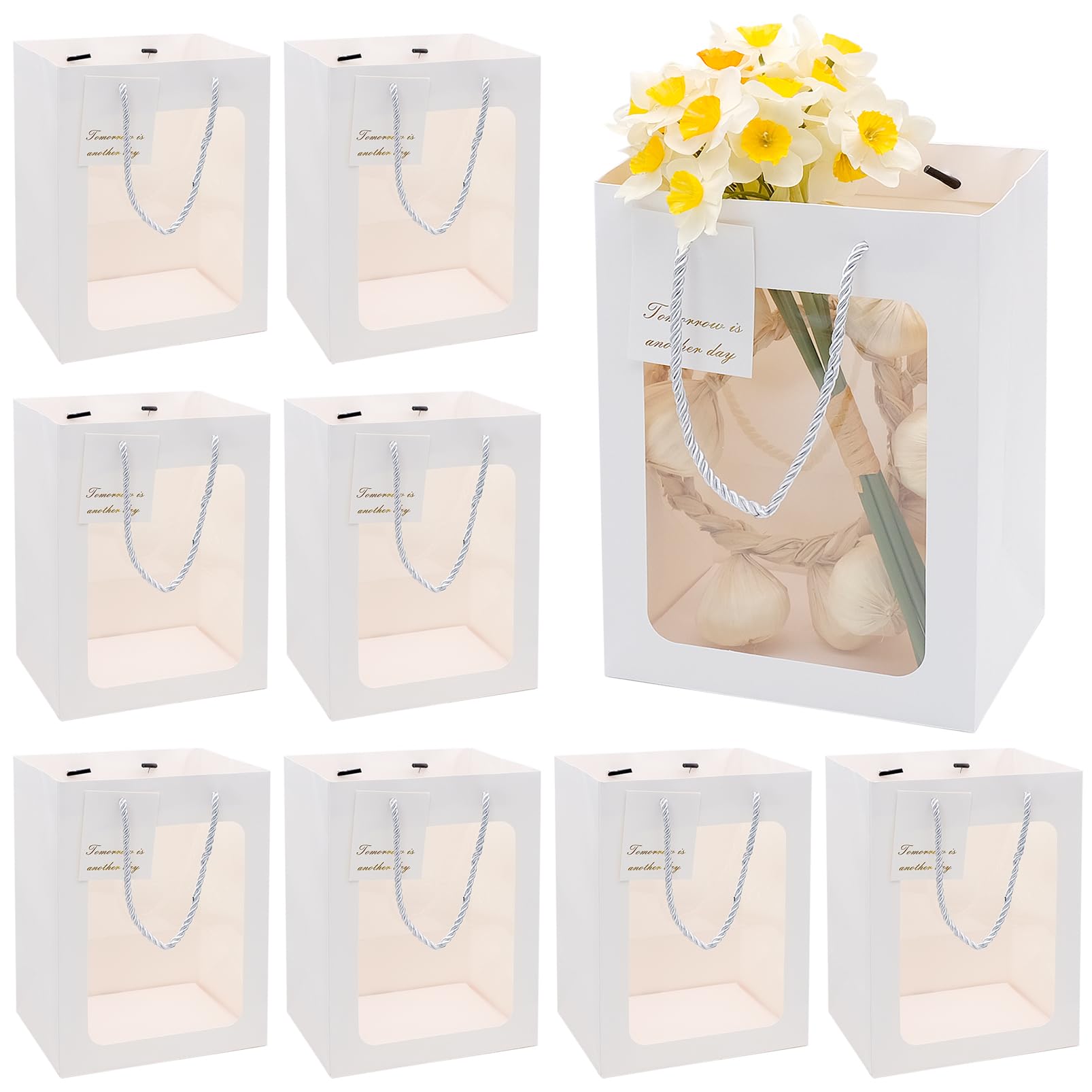 10 Sacchetti Regalo In Carta Kraft Con Finestra Trasparente – Bianchi, 18x13x25 Cm – Perfetti Per Biscotti, Dolci E Piccoli Regali
