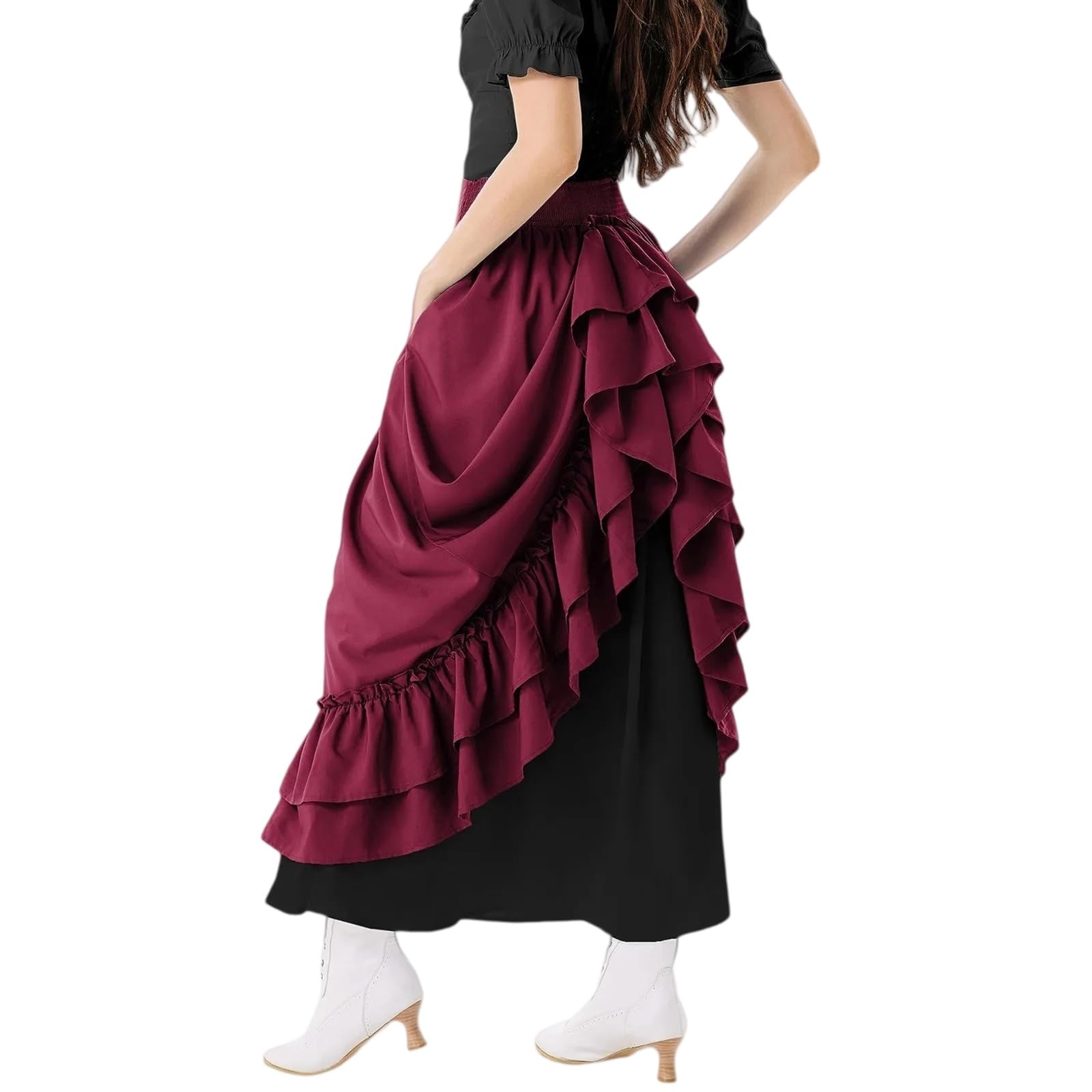 Minigonna Elegante Donna Vintage Maxi Gonna Alta Vita A-Linea Che Fluisce Lunga Ruffle Hem Rinascimento Festival Outfit Chic Look-Blue-l