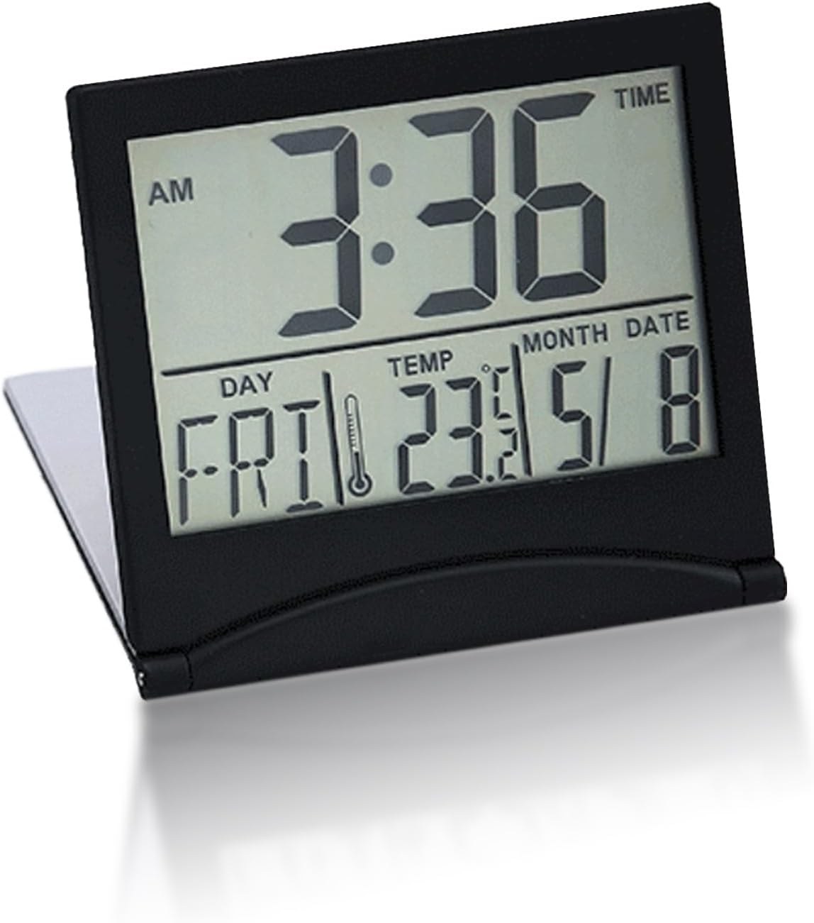 Black Digital LCD Clock Alarm Travel Foldable Deskclock Bedside