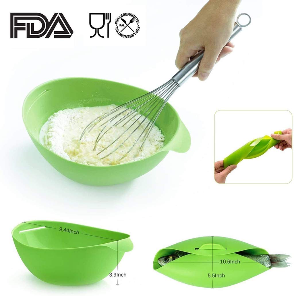 Lot de 3 ustensiles de cuisine pliables en silicone pour micro-ondes, friteuse à air, bols mélangeurs avec couvercles, 0,8 l et 1,4 l, récipient de stockage des aliments en verre scellé sans
