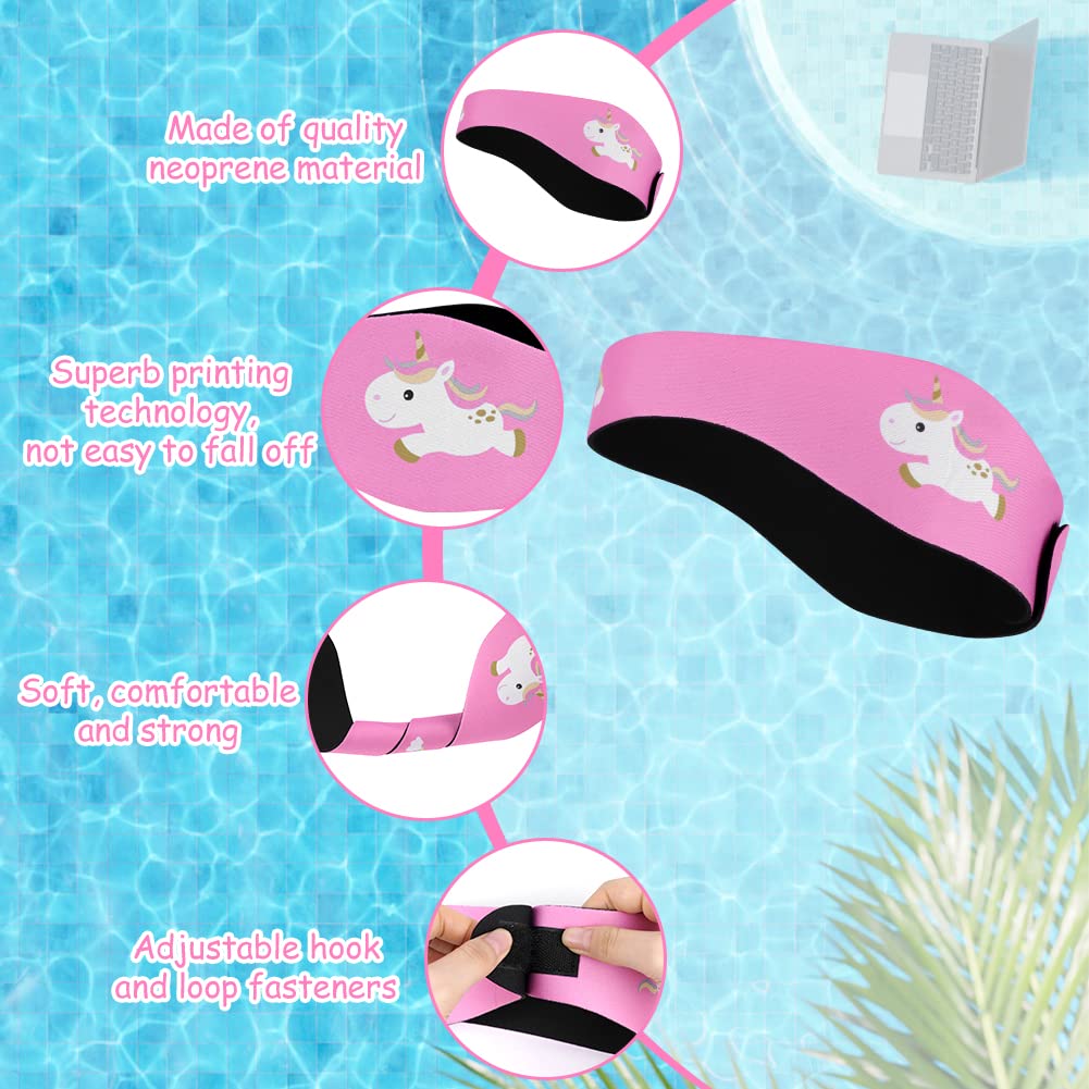 ACWOO Schwimmen Stirnband, Wasserdichtes Schwimmband Neopren Stirnband Kinder Ohrenband, Swimming Kopfband Haarband mit Klettverschluss für - Schwimm Ear Band für Kinder & Erwachsene(Einhorn,S)