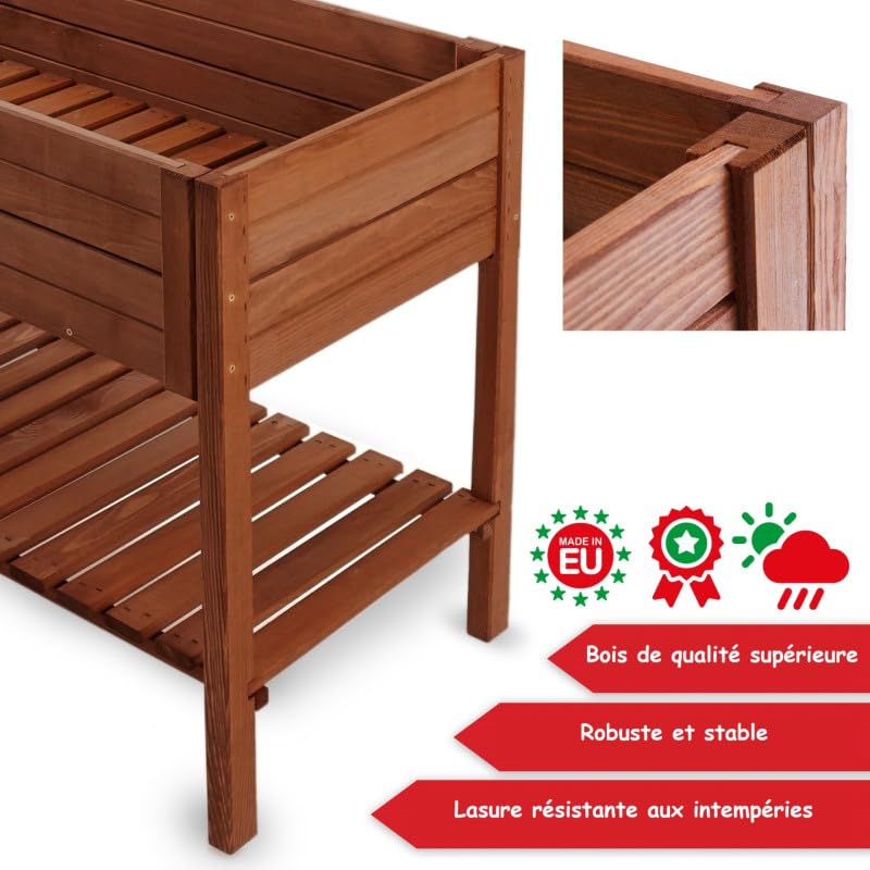 BB Loisir Carré Potager sur Pied en Bois de pin Massif avec étagère Stable et Toison intérieure XXL