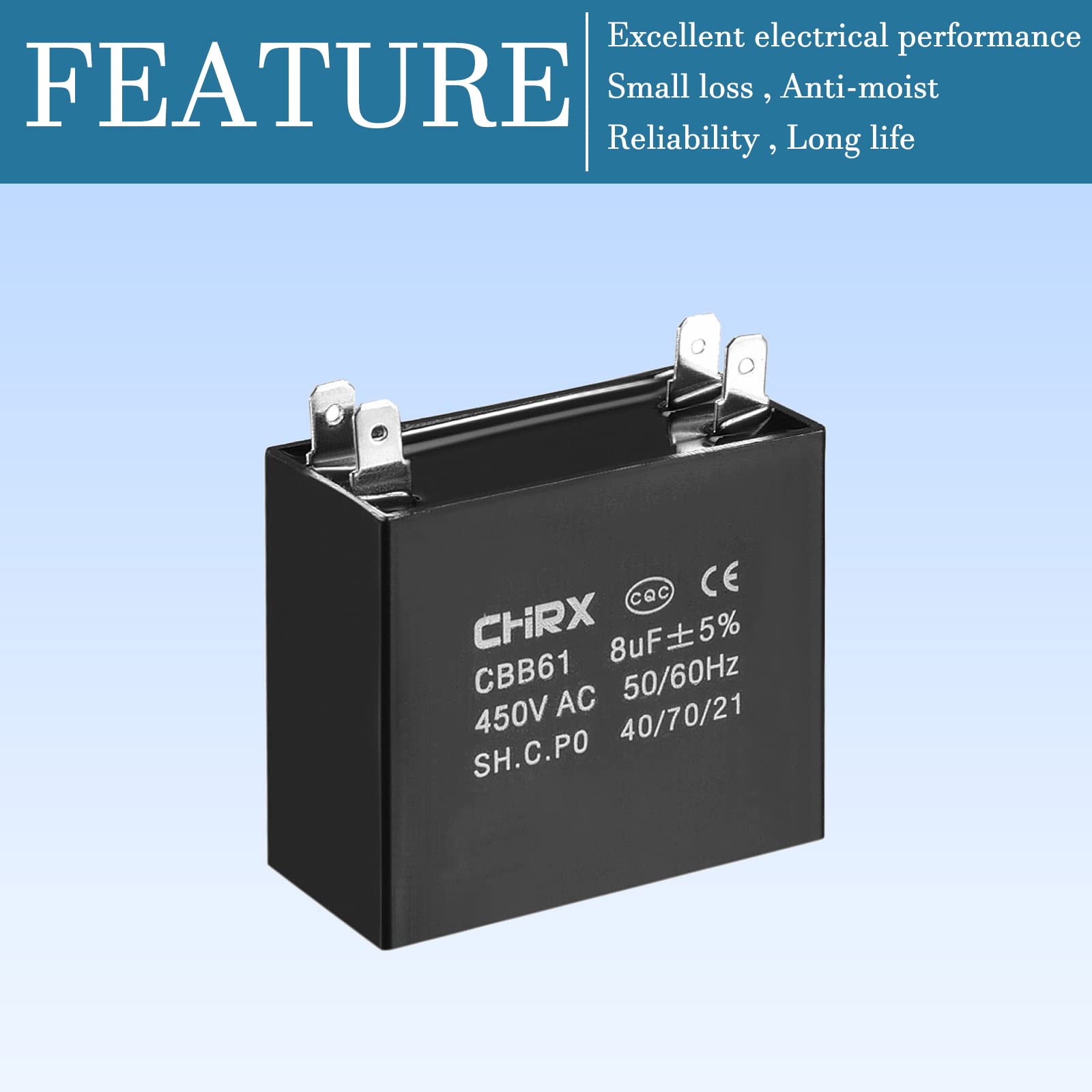 QUARKZMAN 450V AC 8uF Ventola Condensatore x 1 Pezzo Doppio Inserimento CBB61 Run Condensatore per Elettrico Apparecchio