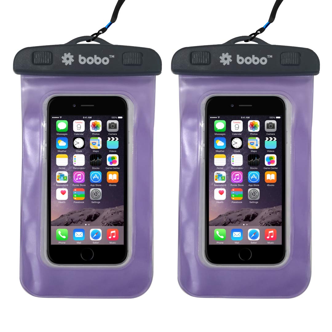 BOBO Universal Waterproof Pouch (Big Size) Cellphone Dry Bag Case for Smartphone – Purple (Pack of 2)