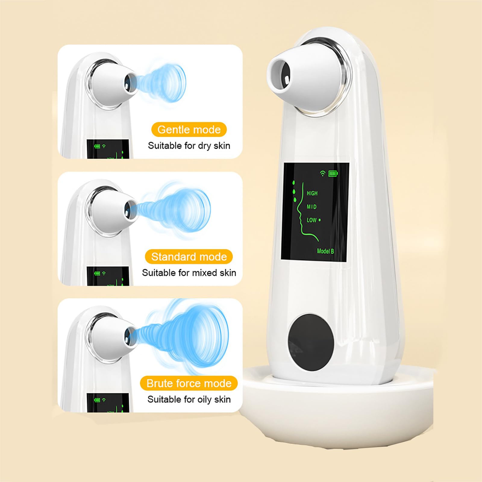 ERICAT Aspiratore per Punti Neri, Aspiratore per Punti Neri Portatile con Schermo LED, Regolazione della velocità a 3 Marce E Display con Ingrandimento 20 Volte, per La Pulizia Profonda dei Pori