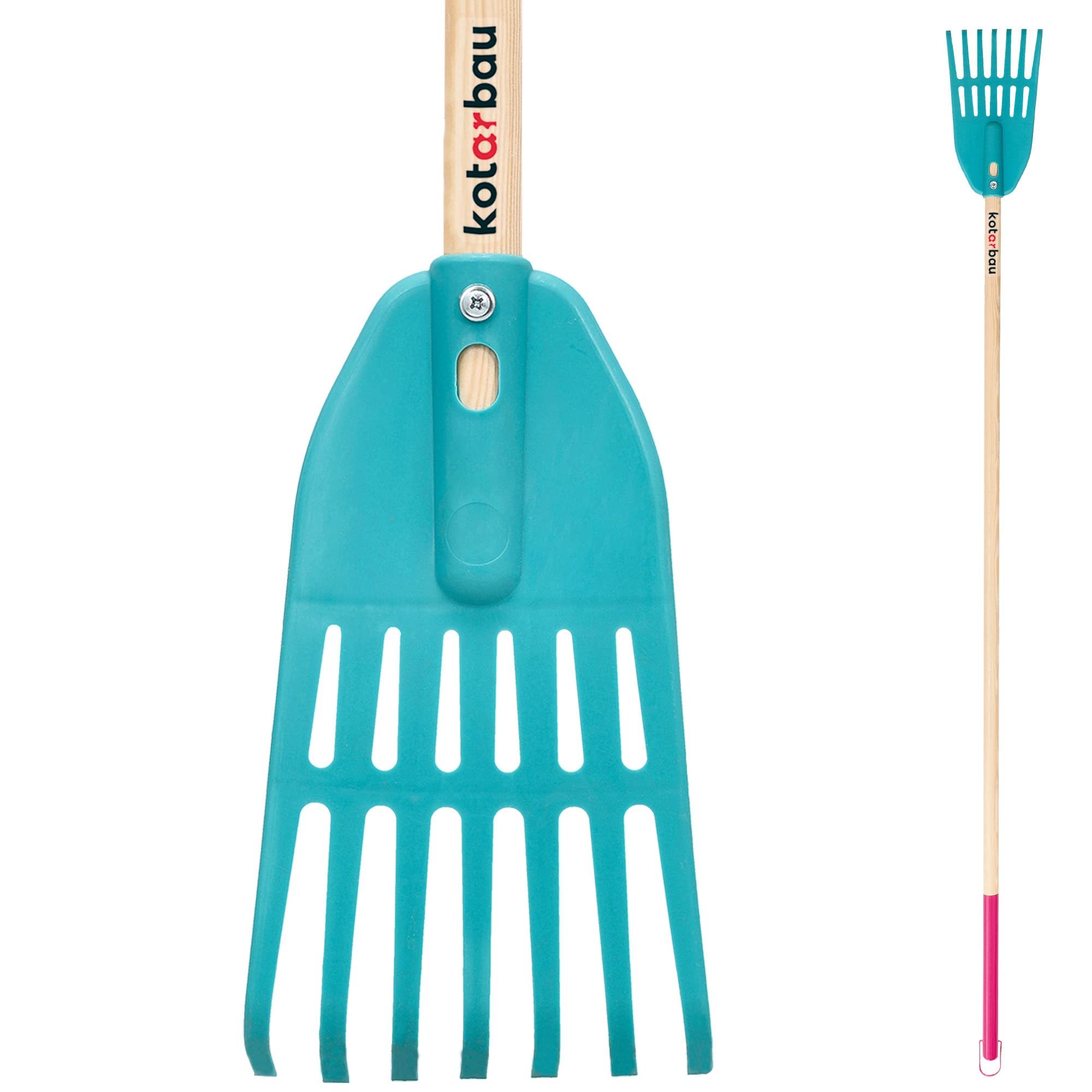 KOTARBAU® Rastrillo Hojas Jardín - Plástico - 13,5 cm - Turquesa - 7 Dientes - com Mango de Madera - Rastrillo para Césped - Ligero y Resistente