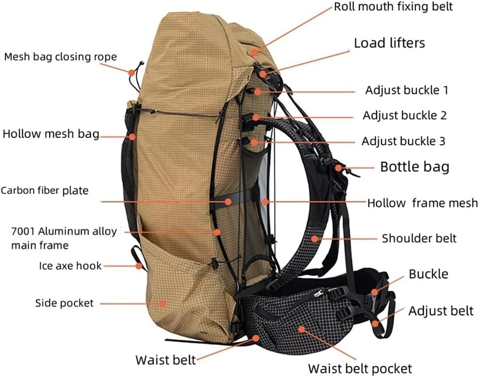 3F UL GEAR Tianshan 35+10L Backpack,Ultralight UHWMPE Frame Waterproof Bag for Outdoor Camping Hiking (Black, Small)