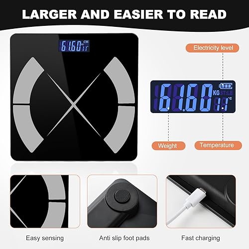 Miniatura 7 de APP Báscula de grasa corporal Báscula de peso inteligente Báscula corporal Báscula de peso inteligente recargable, báscula de baño digital con