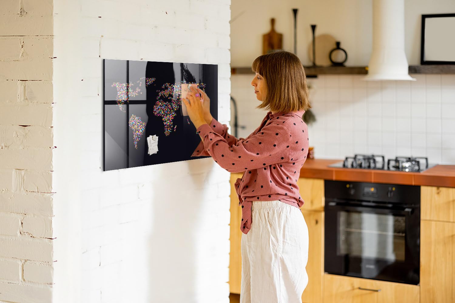 Magnettafel für Schule Gastronomie und Büro 90x60 Weltkarte aus Punkten | Pinnwand | Glas | Memo | Organizer | Planer | Sicherheitsglas | Paneel | Infoboard | Wochenplaner | Terminkalender