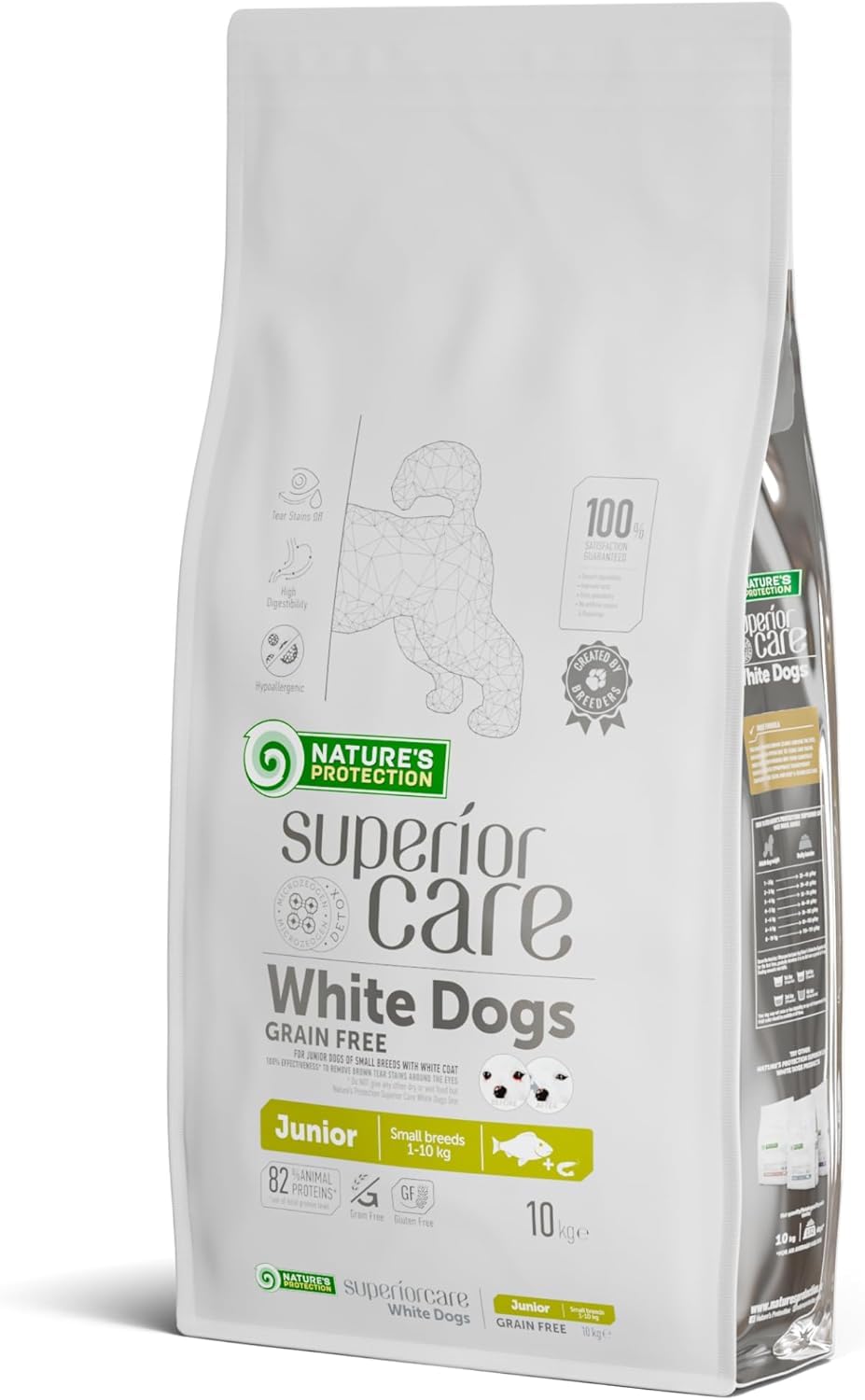 Nature's Protection Superior Care Comida para Perros Blancos Jóvenes - Pienso Hipoalergénico para Perro con Pescado Blanco, Rico en Proteínas, Omega 3 y 6 – Antimanchas Lagrimales, 10 Kg