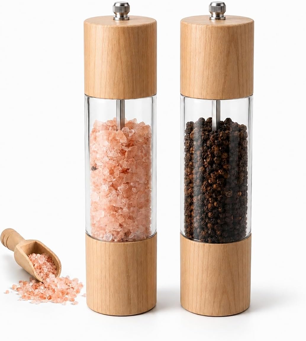 Salt and Pepper Grinder Set, 8 Inches, Pack of 2 | Spice Grinder, Refillable