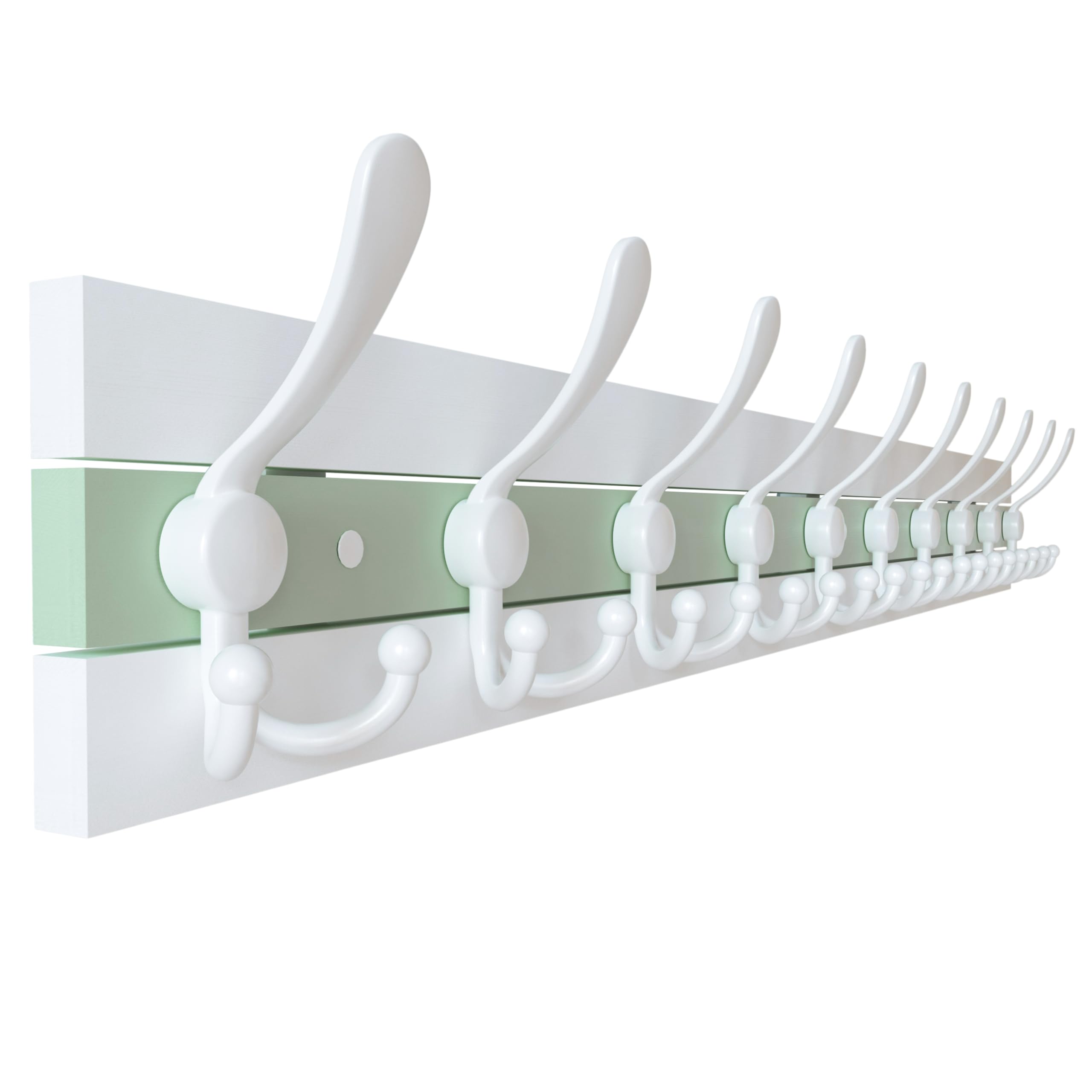 SKOLOO Coastal Wall Mounted Coat Rack - 38-1/8" Beach House Entryway Wooden Coat Hook with 10 Hooks for Hanging Coats, Hats or Towels, Oceanfront Cottage Core Collection, White & Blue
