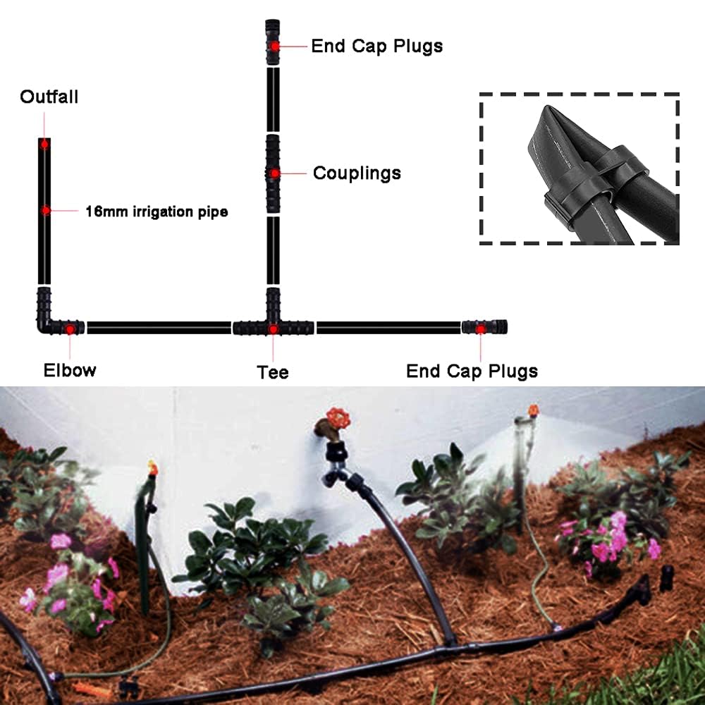 BetterJonny Kit Raccordi PE Per Tubo 20 Mm, 40 Pezzi: T, Gomiti, Connettori Diritti, Tappi E Ganci, Per Irrigazione Giardino