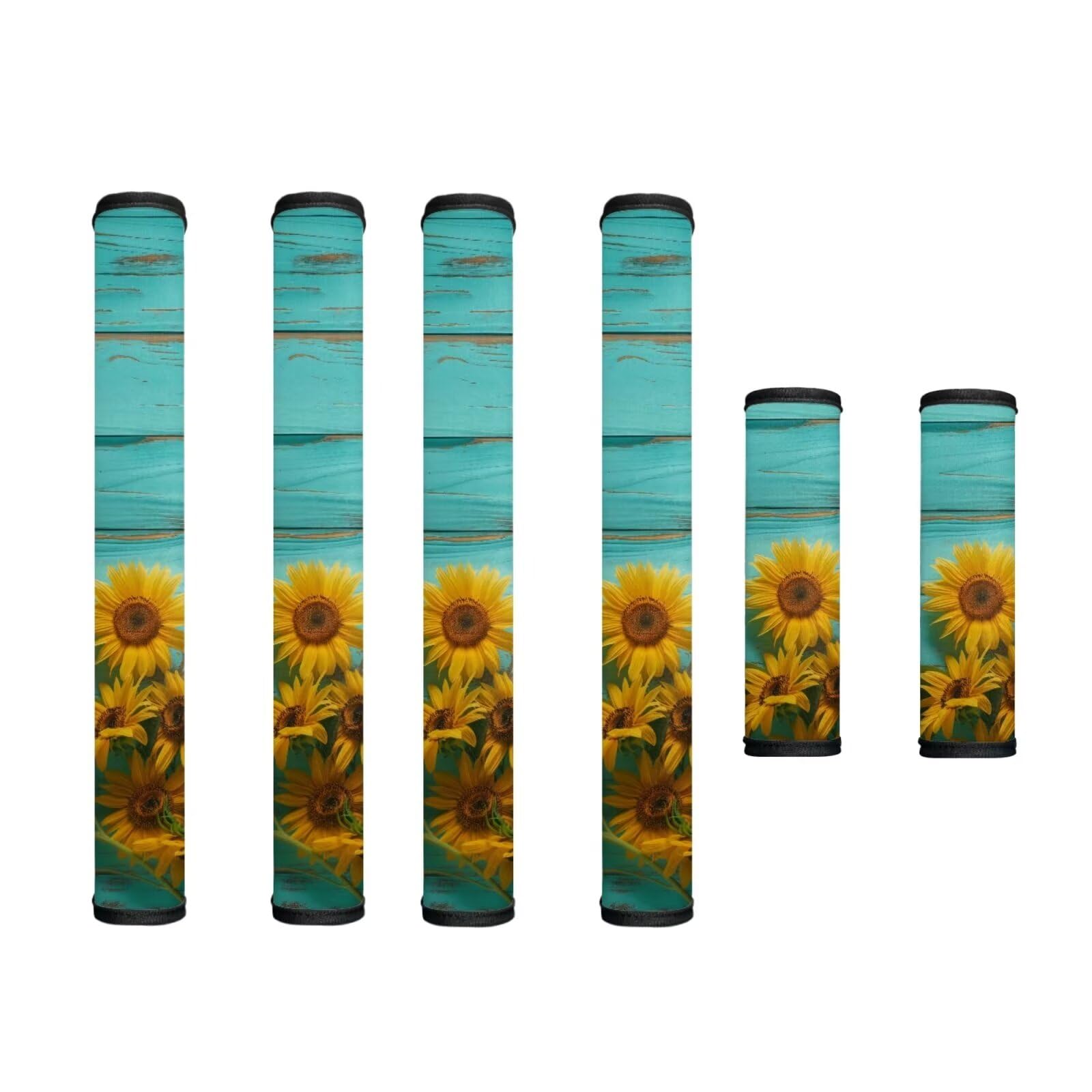 Fridge Door Handle Covers Set of 6 Waterproof Antiskid Protector Decor Handles for Refrigerator, Microwave, Dishwasher, Kitchen Cabinet, Oven, Sunflower Wood Grain Teal