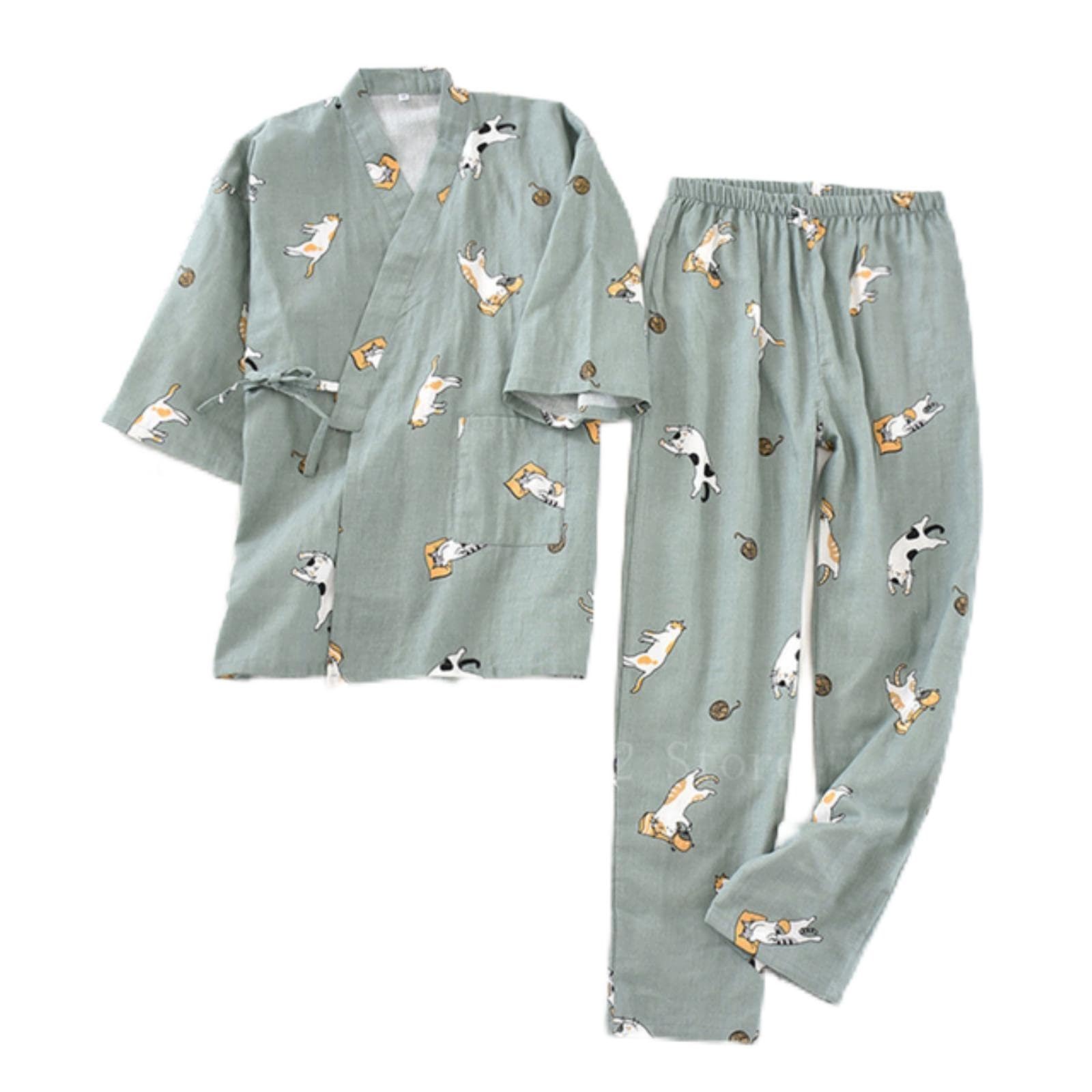 sarge knives sarge knives Conjunto de Ropa de Amante Japonesa de 2 uds., Kimono con Estampado de Gato Kawaii, Yukata, Ropa humeante, Pijama, Albornoz para Hombre y Mujer, camisón de Japón