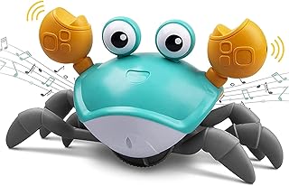 Runaway Crawling Crab Baby Toy, Crab Crawling Toys with Music and LED Light Up, Automatic Obstacle Avoidance Walking Crab Baby Toy Gift for Kids Children (Blue)