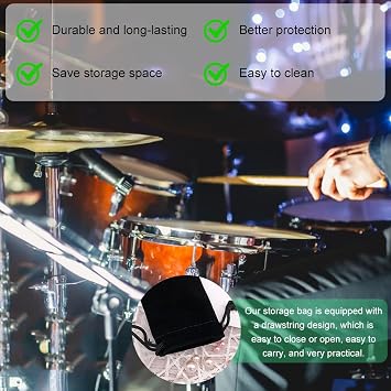 Drumstick Bag,Drumstick Drawstring Bag,Drum Stick Portable,Drawstring Closure Design,for Storing Drumsticks and Wooden Mallets,2 PCS,Black,45X8cm