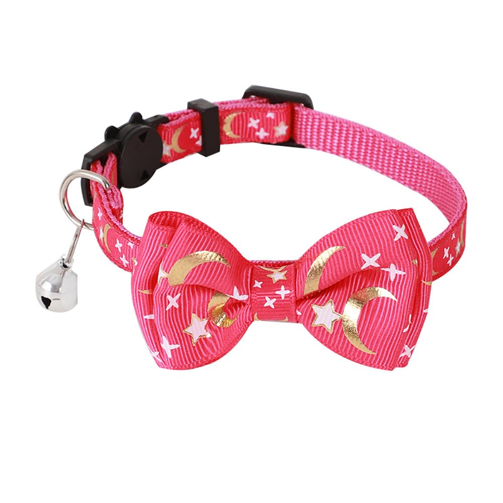 JIHUOO 3 Pcs Moon Star Cat Collars Kitten Bowtie Collar Small Dog Vow Ties with Bell Quick Release Safety Collars for Kitten Cats Hot Pink Purple Blue - Image 3