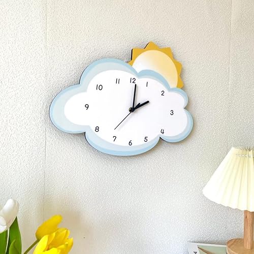 Miniatura 4 de Reloj de pared decorativo de dibujos animados 3D con sol y nube, lindo reloj colgante silencioso creativo moderno con batería para sala de juegos,
