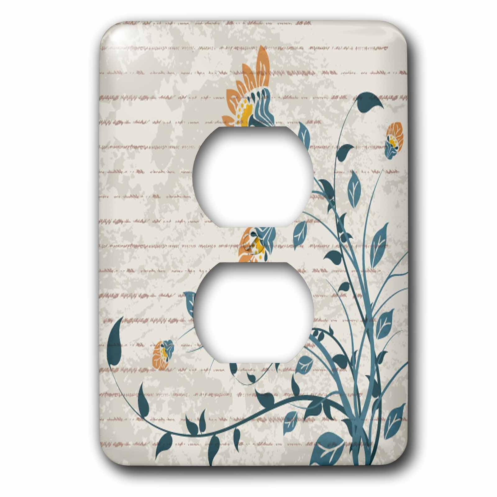 2 prises de prise 2 fleurs Art nouveau orange et bleu 3dRose lsp_235702_6 pour decoration murale