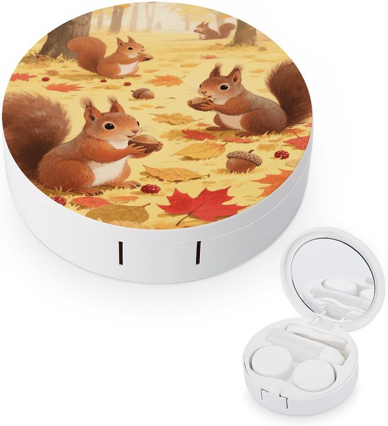 Cute Squirrel Contact Lens Case with Cleaner Washer Cute Contact Lens Soak Storage Holder Container with Mirror Mini Portable Contact Lens Box Set for Travel Outdoor Use