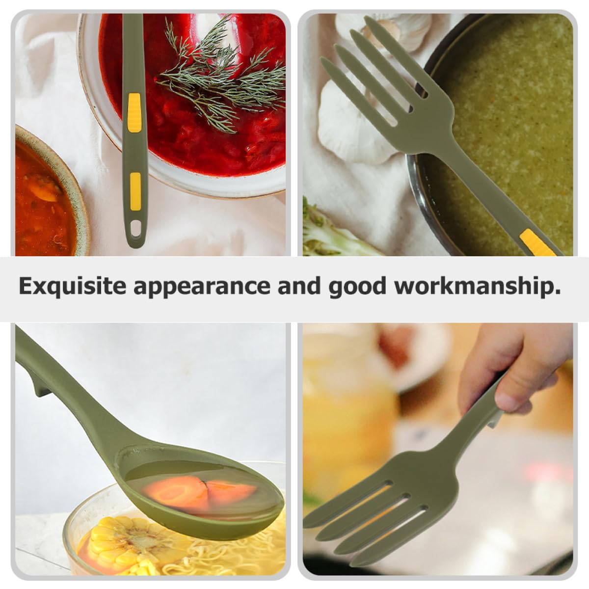 GALPADA Set 2 Pezzi Utensili da Cucina in Silicone Forchetta e Cucchiaio Bordi Lisci e Rotondi Resistenti al Calore per Mescolare e Camping