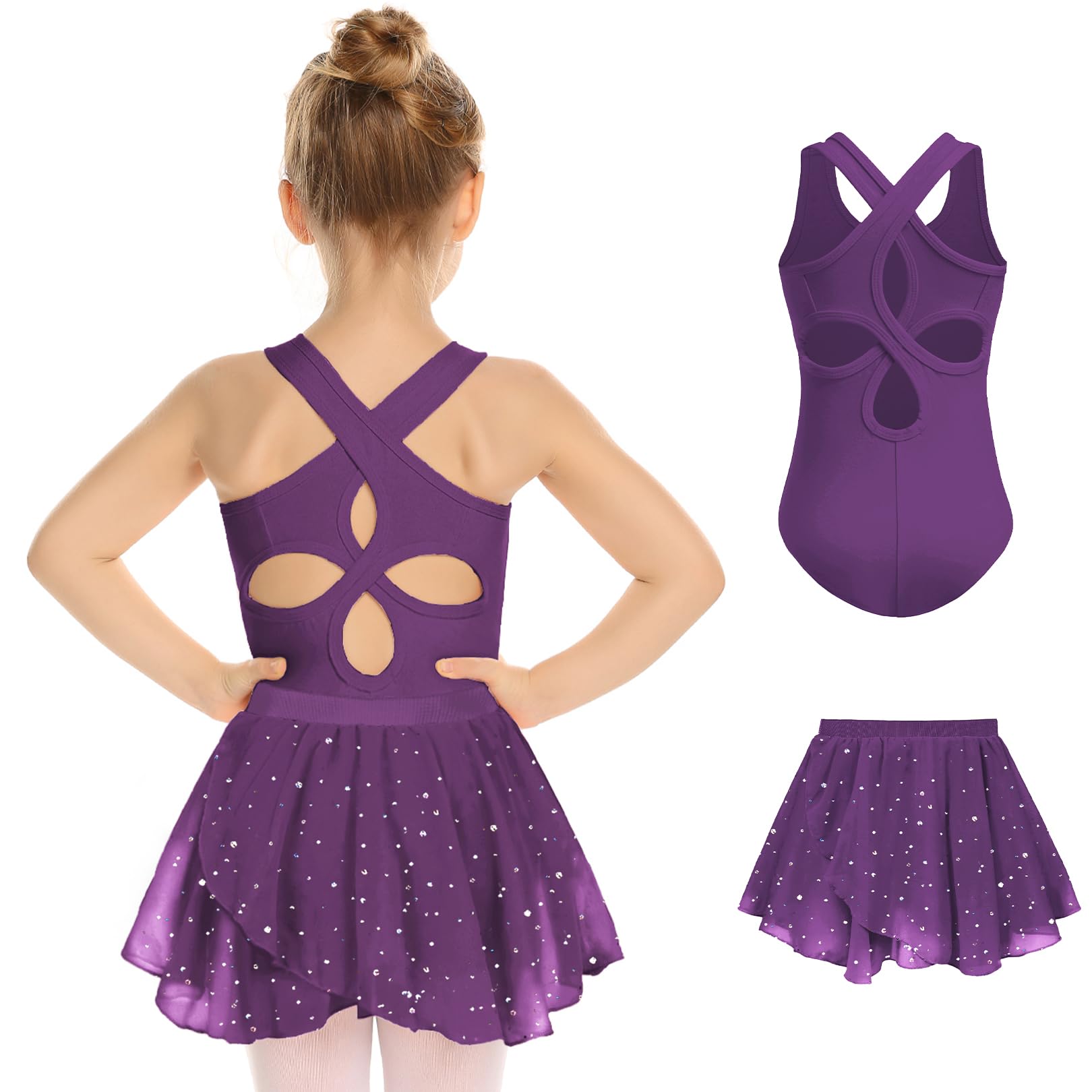 Zaclotre Girls Ballet Leotards Toddler Hollow Back Dance Dress Outfit with Removable Skirt Combo