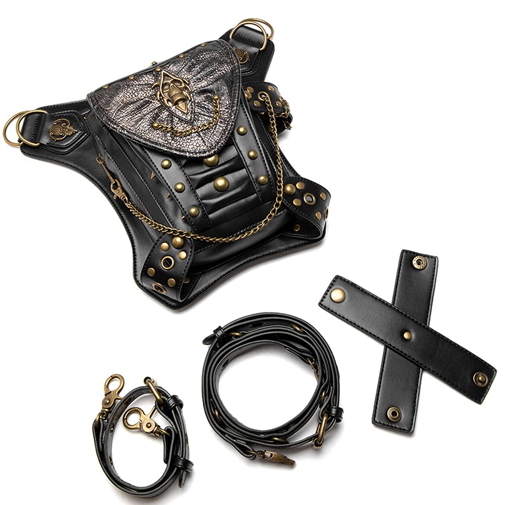 Steampunk nerka skórzana nerka torba na nogę motocykl ramię crossbody torebka biodrowa kabura pasek torebka podróżna wędrówki sport, Złoty, Jeden rozmiar