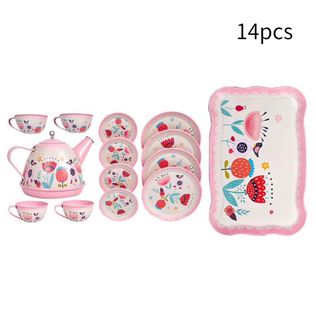 Set da tè per Bambini, Set da Gioco da 15 Pezzi con teiera, Giocattoli per Feste in Cucina, da Gioco per Bambini dai 3 Anni in su (Rosso Chiaro)