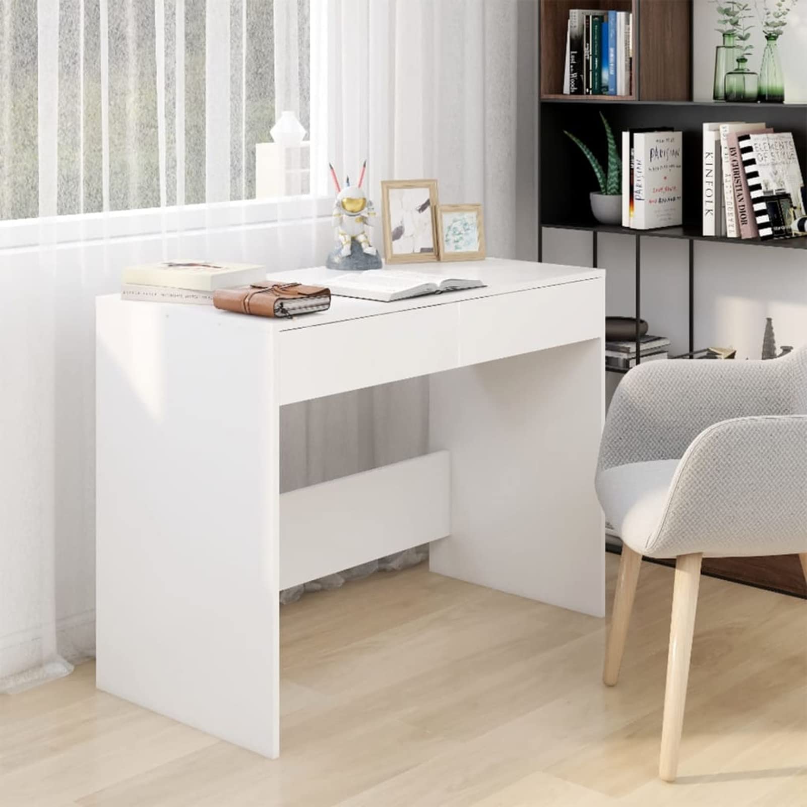 Homgoday Białe biurko 101 x 50 x 76,5 cm z płyty wiórowej, meble biurkowe, biurko, biurko komputerowe, biurko zajmujące mało miejsca, stół biurkowy, biurko do gier, do pokoju dziecięcego