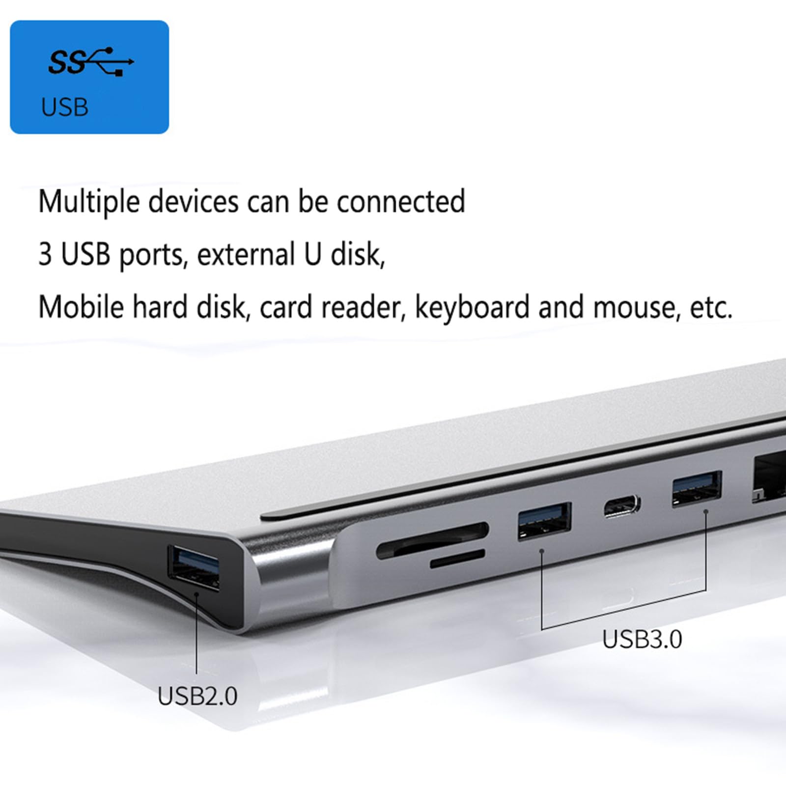Il dock di espansione della porta Gigabit Ethernet di tipo C è adatto a vari stili di docking station 12 in 1 per notebook