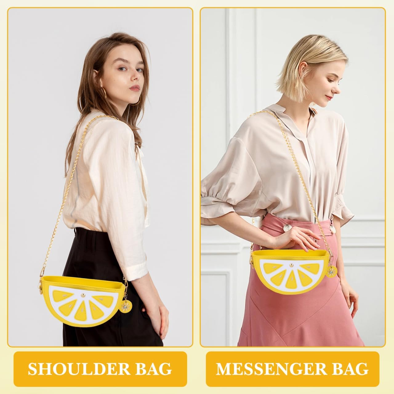 PartyKindom Lemon Crossbody Bag for Women, Cute Fruit-Shaped Shoulder Purse, Small PU Leather Phone Bag with Chain Strap for Travel Daily Use - Image 7