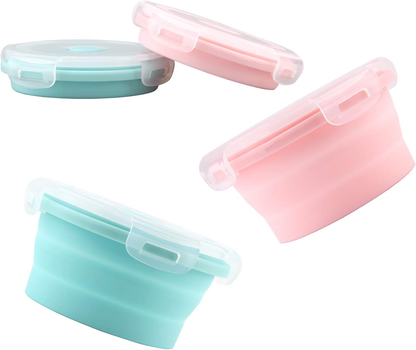 2 Pieces Collapsible Dog Bowls Silicone Food Water Travel Bowl with Lids Portable Expandable Pet Feeding Watering Cup Dish for Walking Kennels Camping 350ml (12x12x3cm) (Pink & Blue)