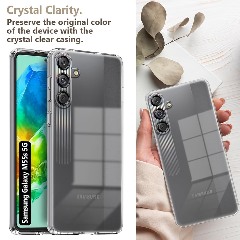 Image of Fashionury Crystal Clear Case for Samsung Galaxy M55s 5G | Yellowing Resistance | Transparent TPU Silicone | Raised Camera Lips | Slim Transparent Cover