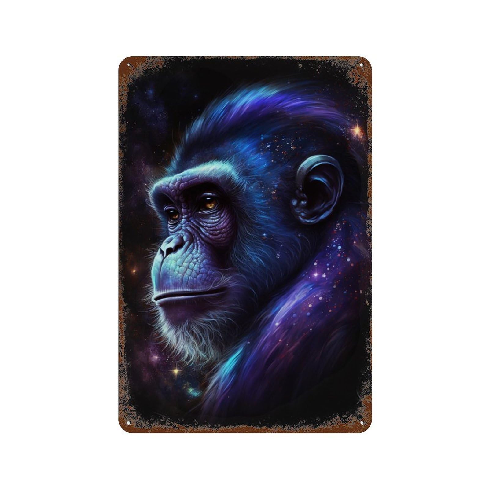 Galactic Gorilla Portrait Weathered Tin Sign 11.8"x7.9", Decorative Metal Wall Art for Garage, Bar And Workshop Decor
