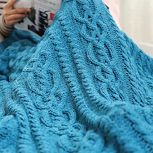 Battilo Blue Teal Throw Blanket For Couch, Bed, Chair, Chenille Cable Knit Throw Blankets, Soft Warm Decorative Turquoise Throw Blanket, 51"X67" #TOP1