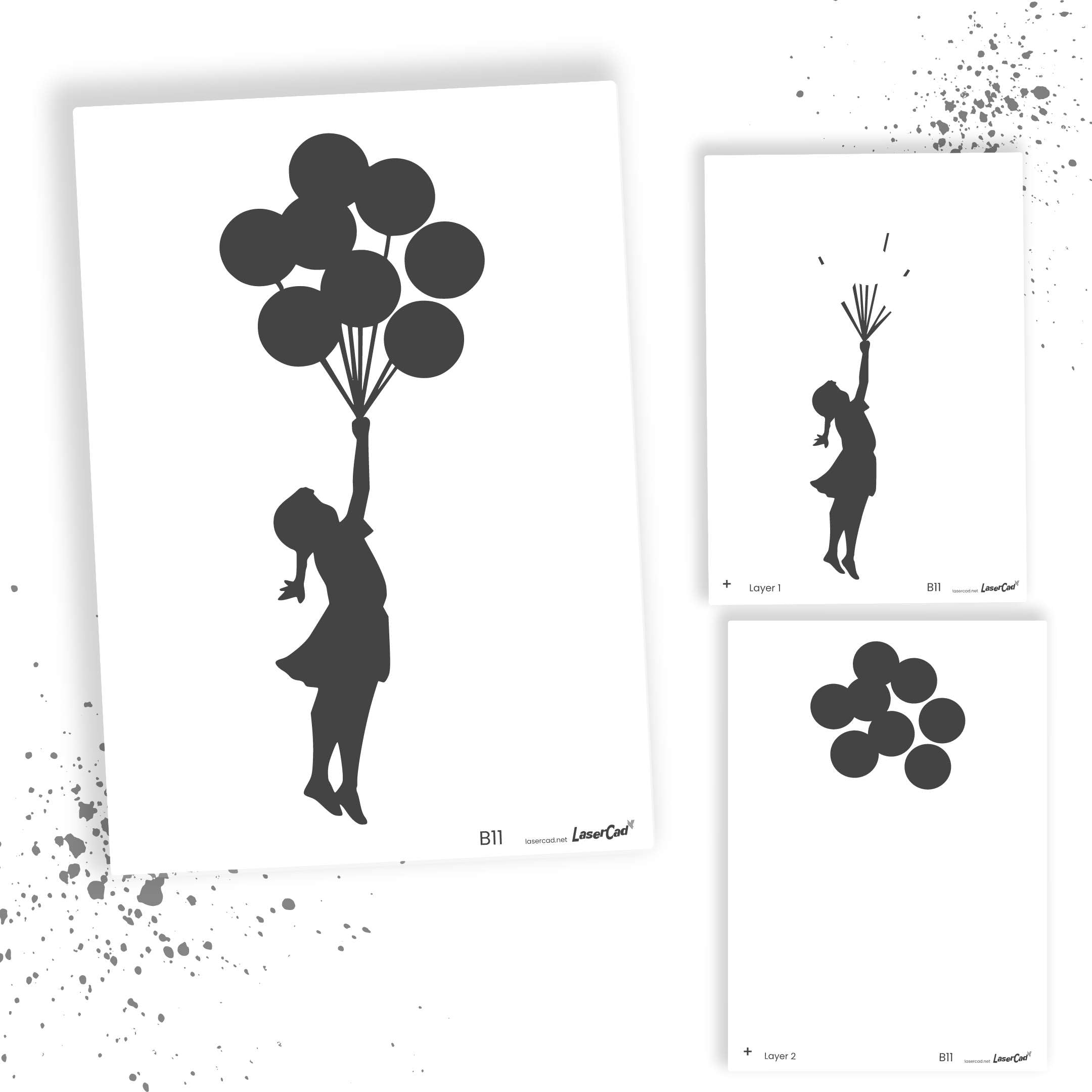 LaserCad BANKSY Streetart Stencils (B011, Flying Baloon Girl (2 Layers), DIN A2) Stencil for Graffiti, Airbrush, Art, Decoration, for Painting