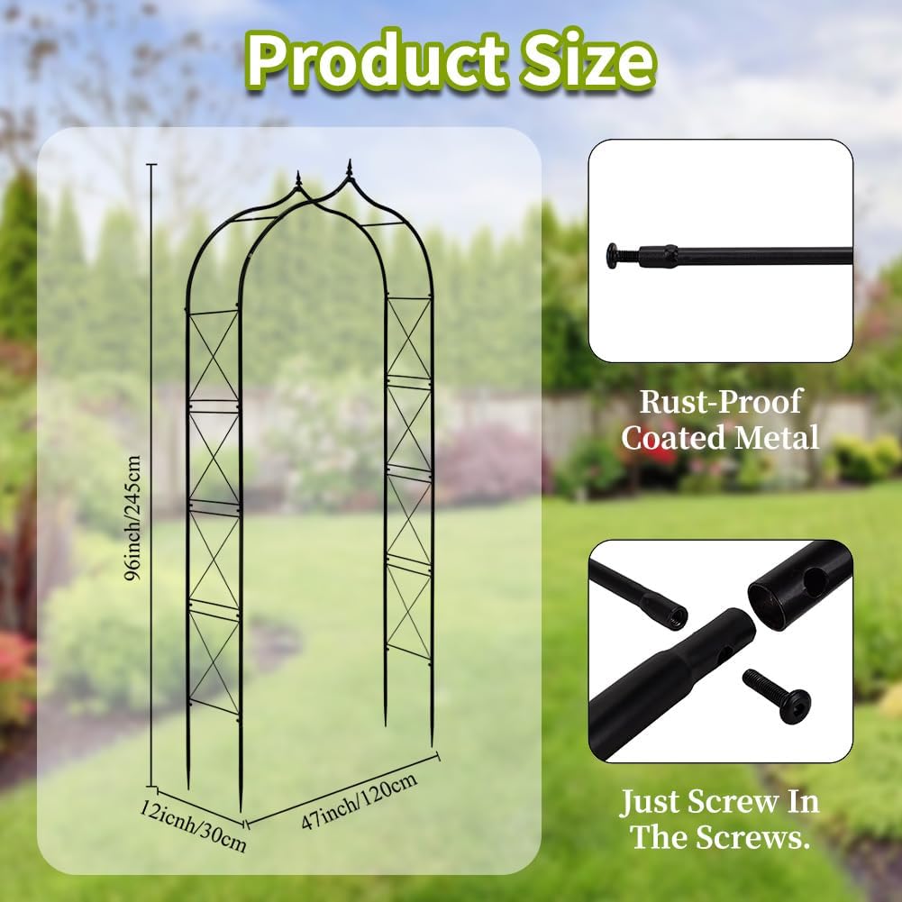 Garden Arbor 8Ft Arch Trellis for Climbing Plants Heavy Duty Thickened Metal Frame Trellises Yard Outdoor Backdrop Stand Party Event Decoration