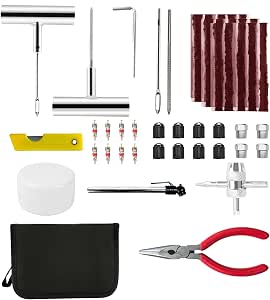 46 Pcs Professional Tire Repair Kit,Heavy-Duty Universal Plug & Patch Kit for Tubeless Tires, with T-Handle Tool for Car, Truck, Motorcycle, RV and More