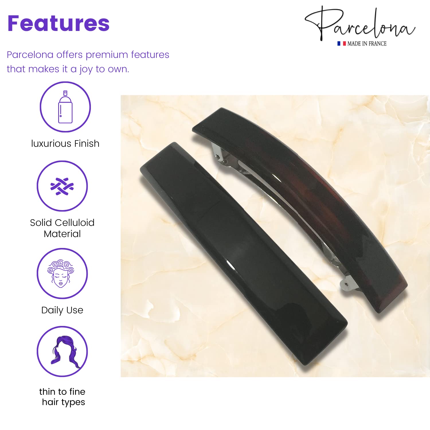 French Hair Clips Set of 2 Black Shell Brown Celluloid Strong Hold Barrette Amazon.com : Parcelona French Bar Set of 2 Black and Shell  main image 4