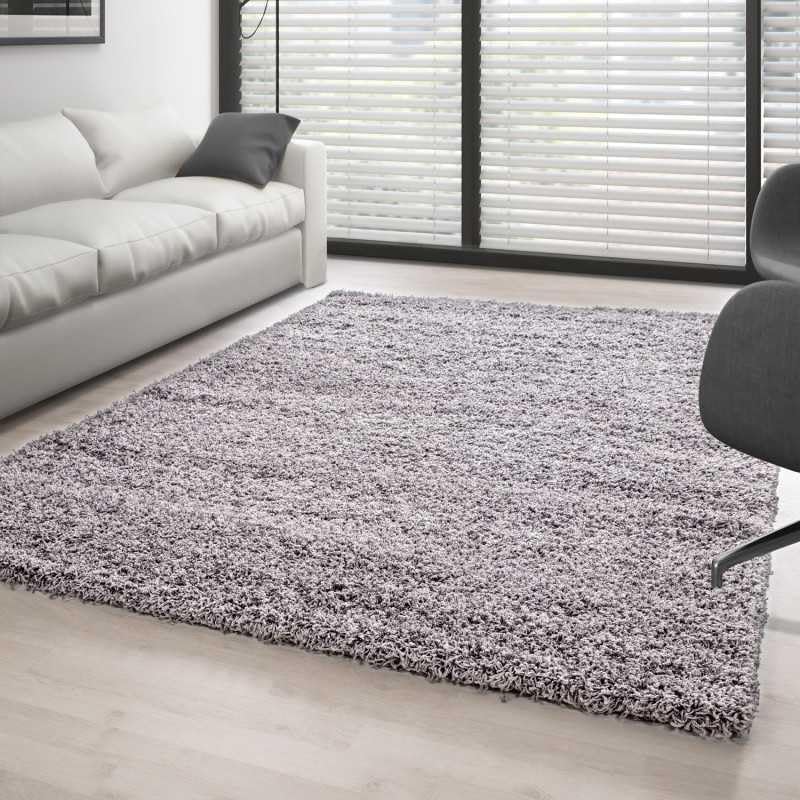 Tapis shaggy gris clair 160 cm ronde à poils longs salon chambre