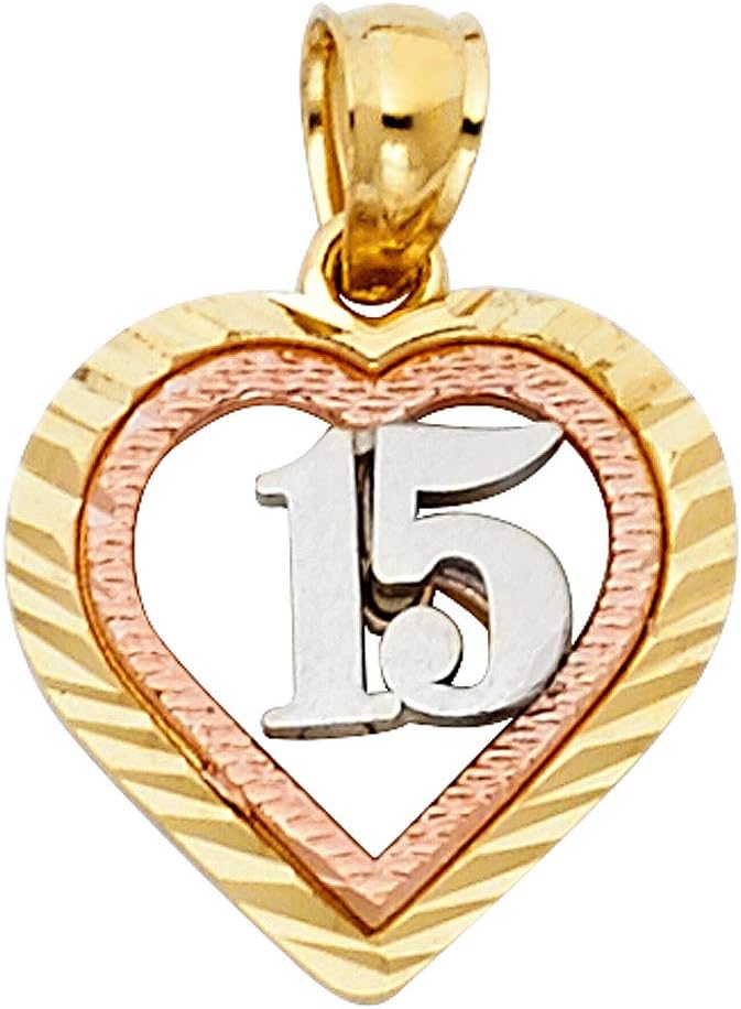 TGDJ 14K Tri-Color Gold Quinceañera Heart Pendant Necklace with 1.5mm Valentino Chain – Real Gold Unisex Jewelry with Spring Ring Clasp