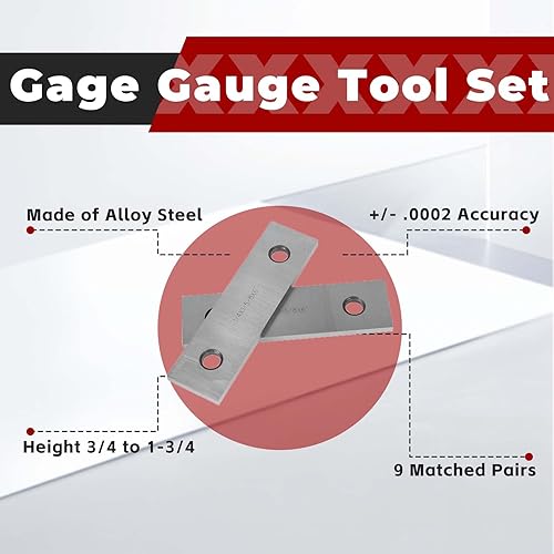 Miniatura 4 de findmall Juego de 9 pares de bloques paralelos de precisión de 14 x 6, juego de herramientas de calibre endurecido 0002