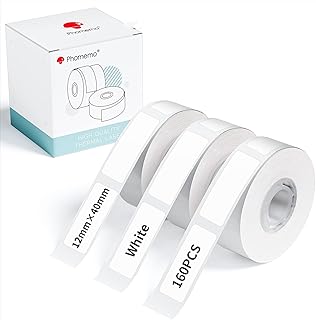 Phomemo Q30 Q30S Q31 Q32 D30 D35 D30S Label Paper, 12x40mm [ 3/8"x1 1/2"] Label Tape for Phomemo Q30/D30 Series Label Printer, Phomemo D30 Labels Suitable for School,Home,Name,160pcs/Roll, 3 Rolls