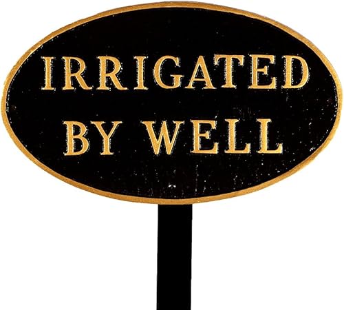 Montague Metal Products SP-22S-BG-LS Estándar Negro y Oro Riego por Pozo Oval Placa de declaración con estaca de césped de 23 pulgadas