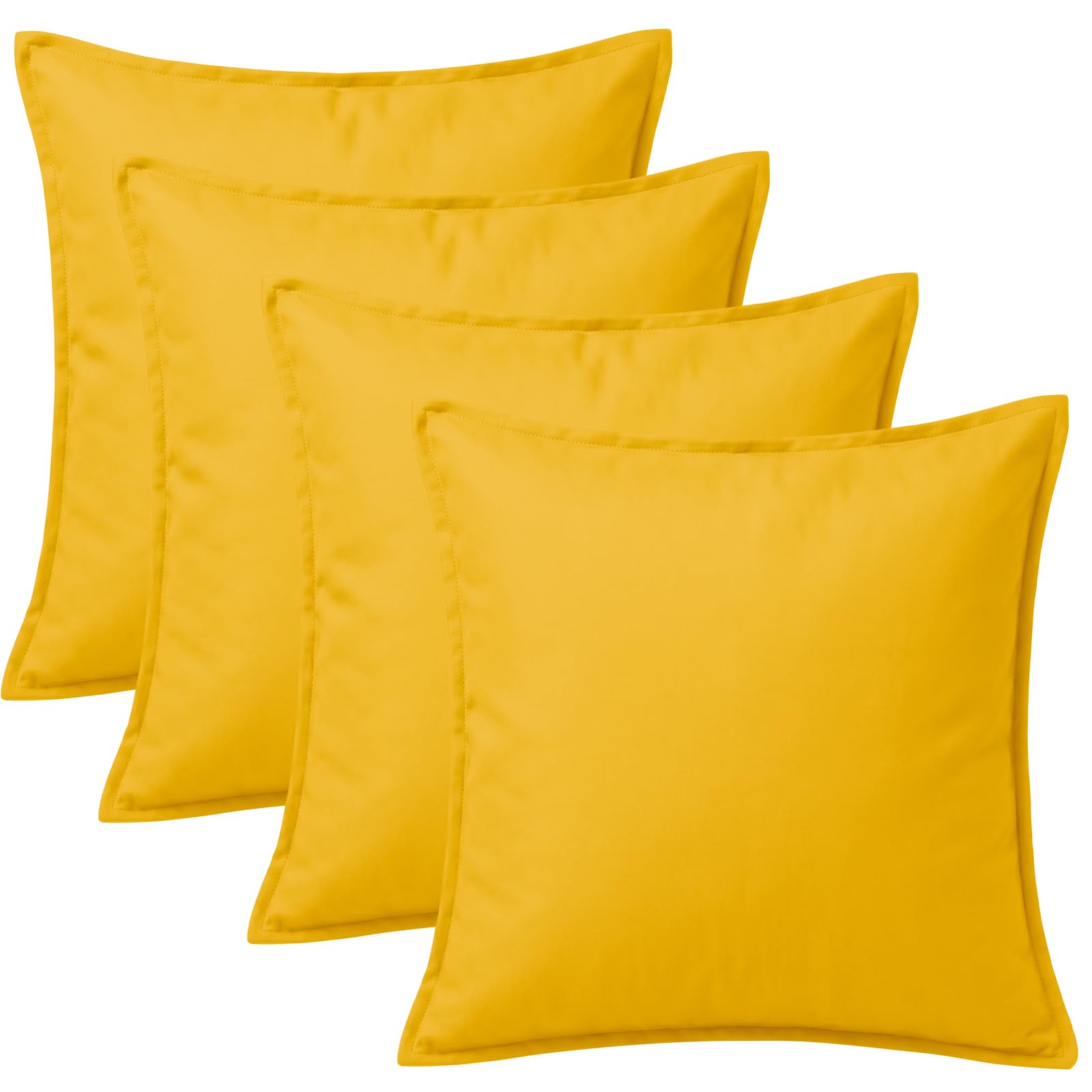 4 Pack Waterproof Outdoor Garden Scatter Cushions 60x60cm, Filled Seat Cushion Pads with Hollowfibre Filling & Invisible Zip, Decorative Throw Pillows 24"x24" for Rattan Sofa, Patio (Yellow)