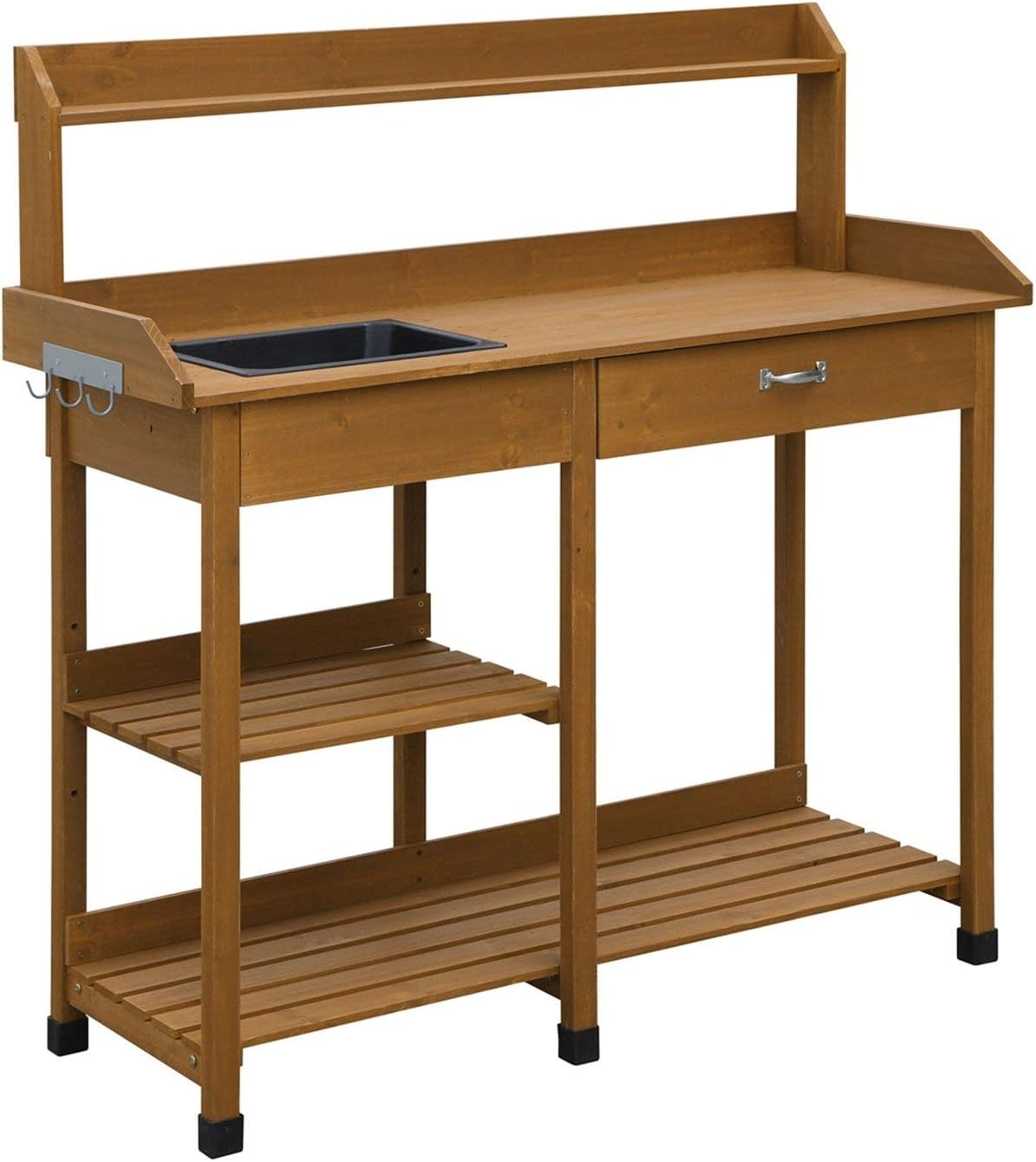 StarSun Depot Modern Garden Potting Bench Table with Sink Storage Shelves & Drawer